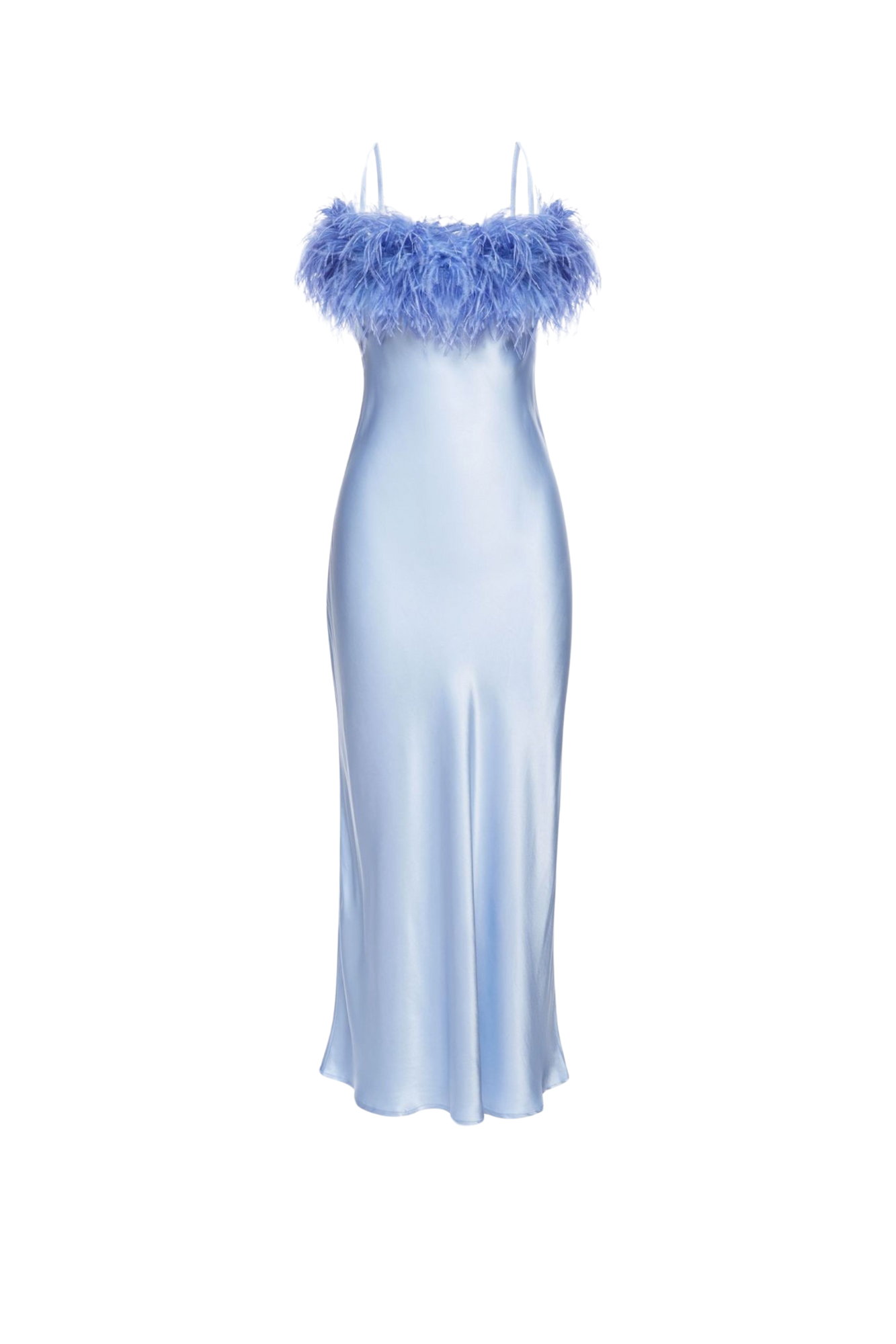 Slip Dress aus Satin in Midilänge mit Federn
