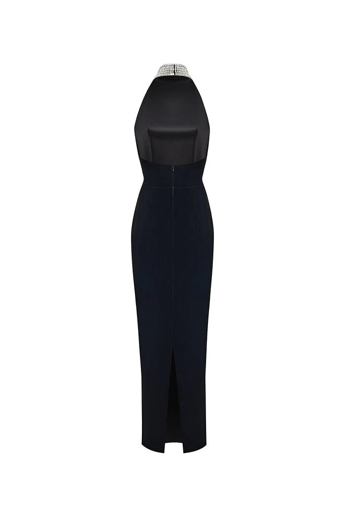 VELVET MAXI DRESS WITH A CRYSTAL EMBELLISHED NECK SALE