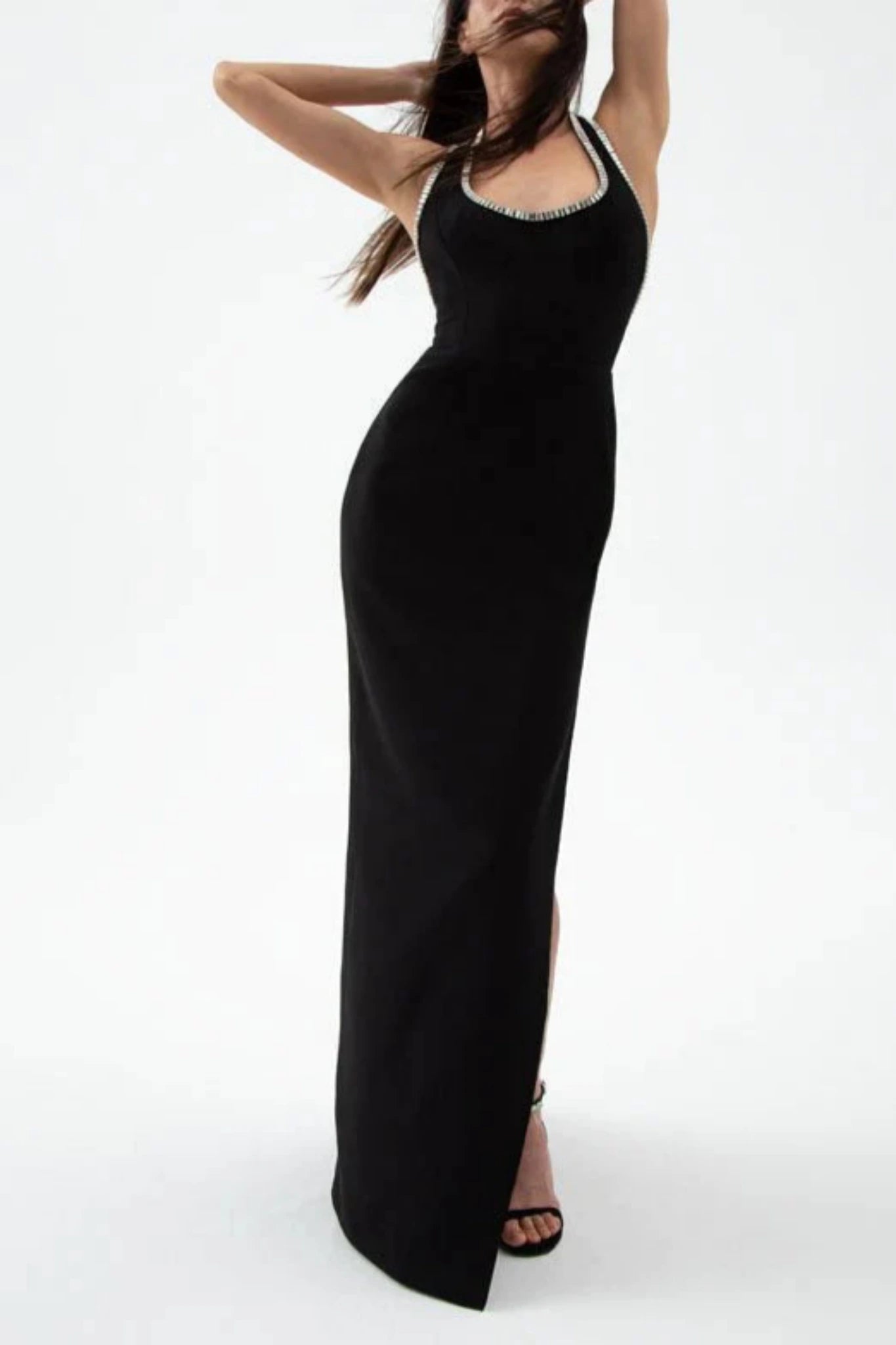 CRYSTAL EMBELLISHED CREPE LONG MIDI Rasario