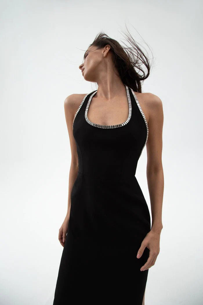 CRYSTAL EMBELLISHED CREPE LONG MIDI Rasario