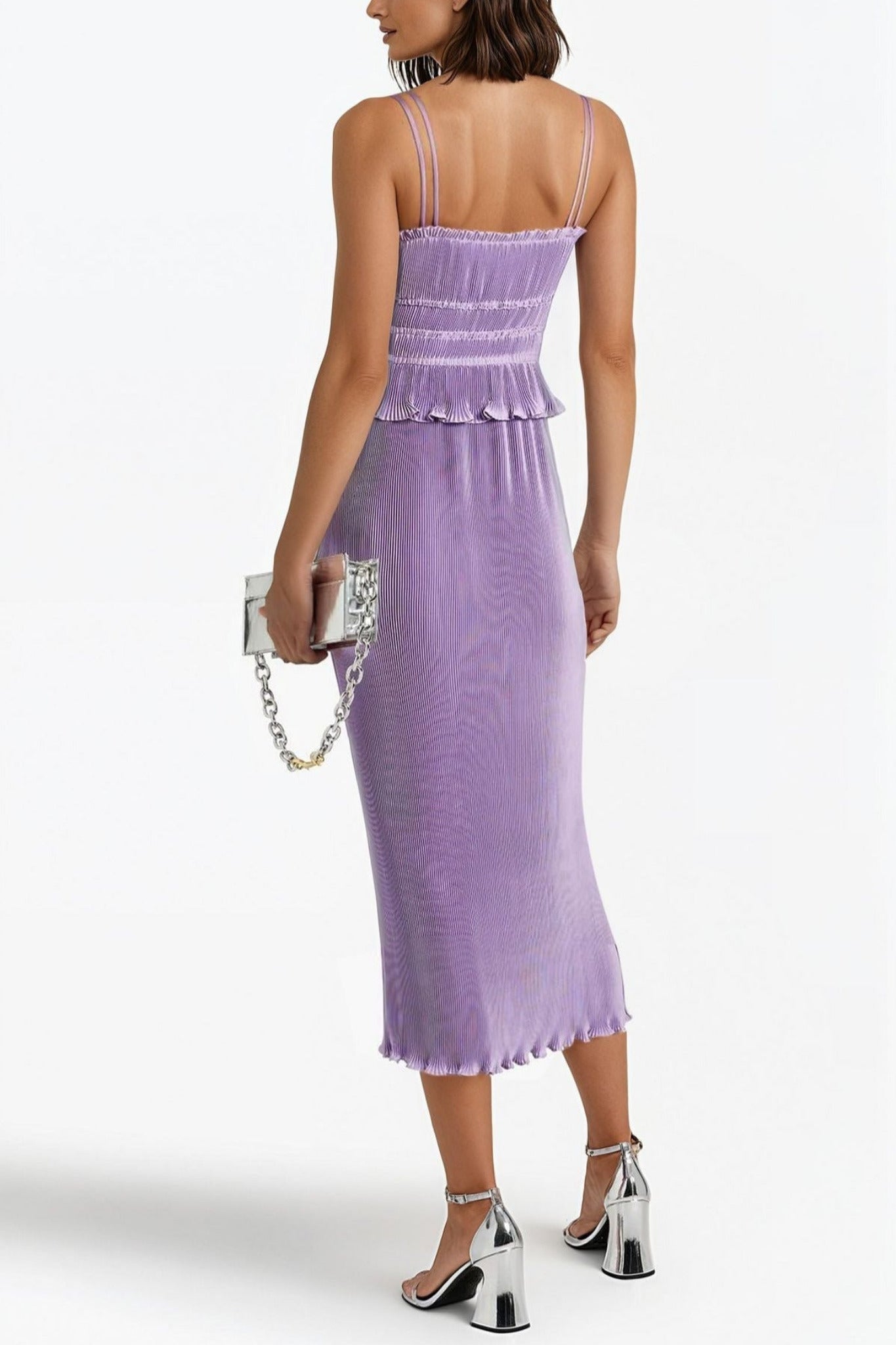 Brisha Midikleid aus plissiertem Satin mit Rüschen SALE