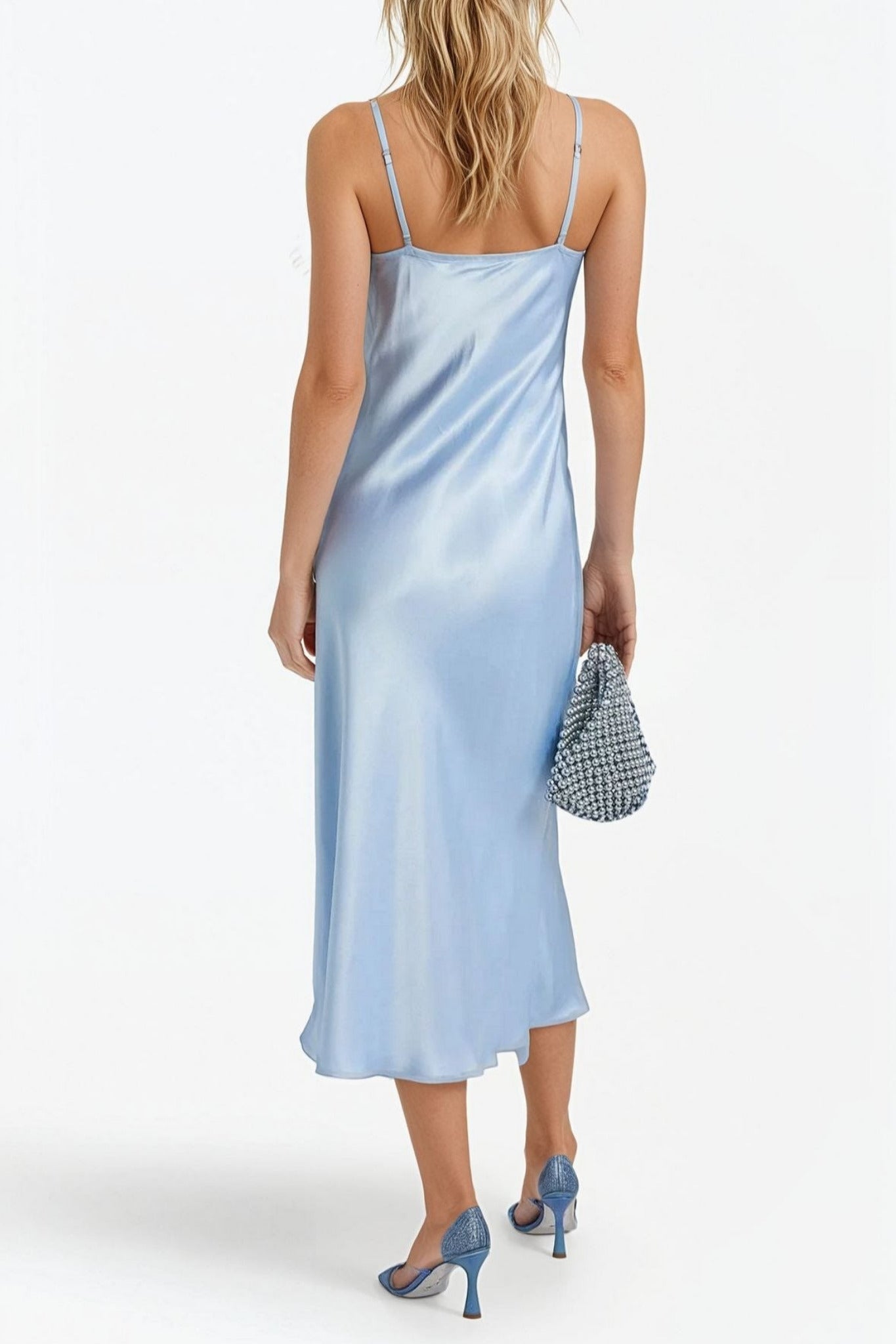 Slip Dress aus Satin in Midilänge mit Federn