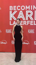 VELVET MAXI DRESS WITH A CRYSTAL EMBELLISHED NECK