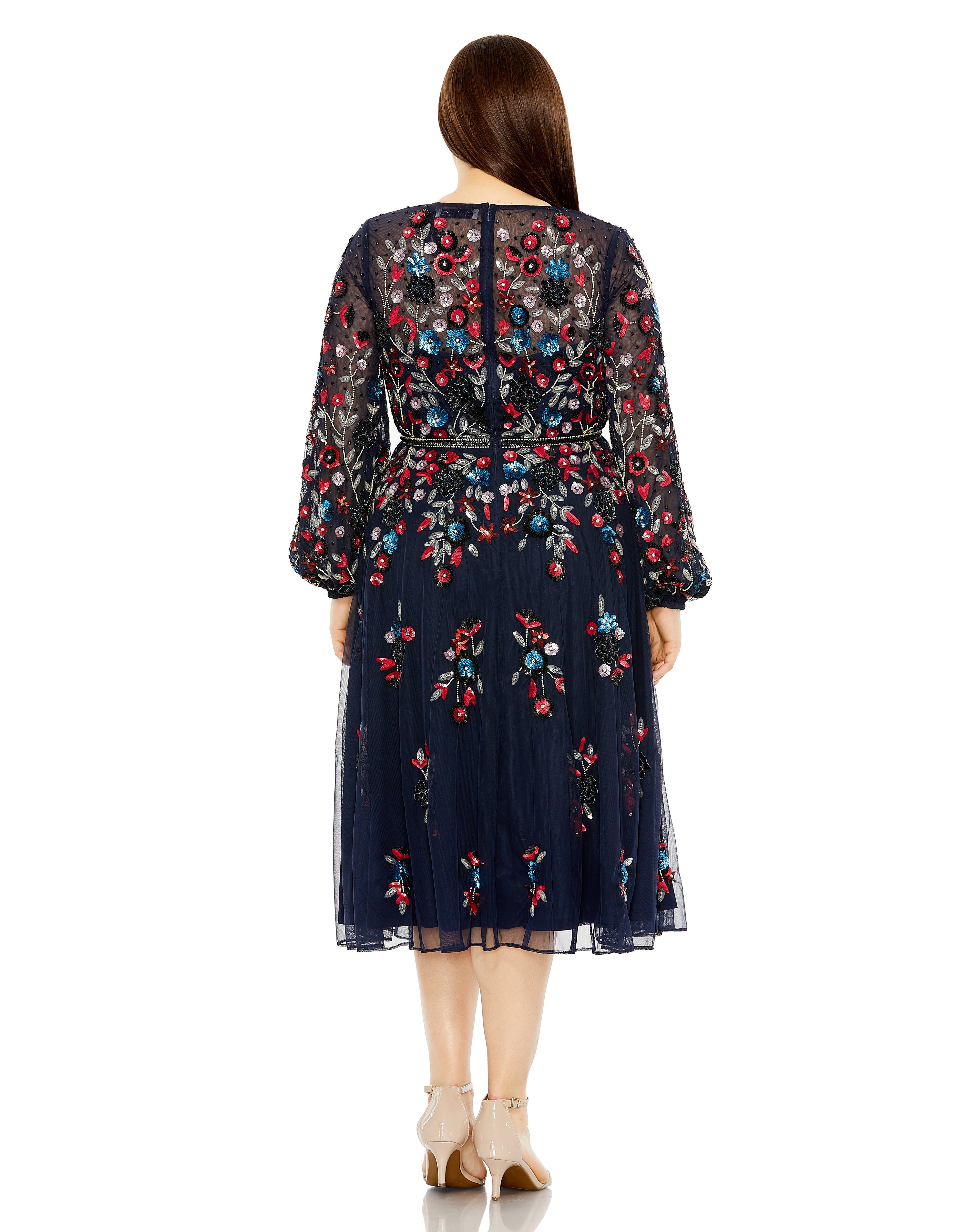 Long Sleeve Beaded Cocktail Dress