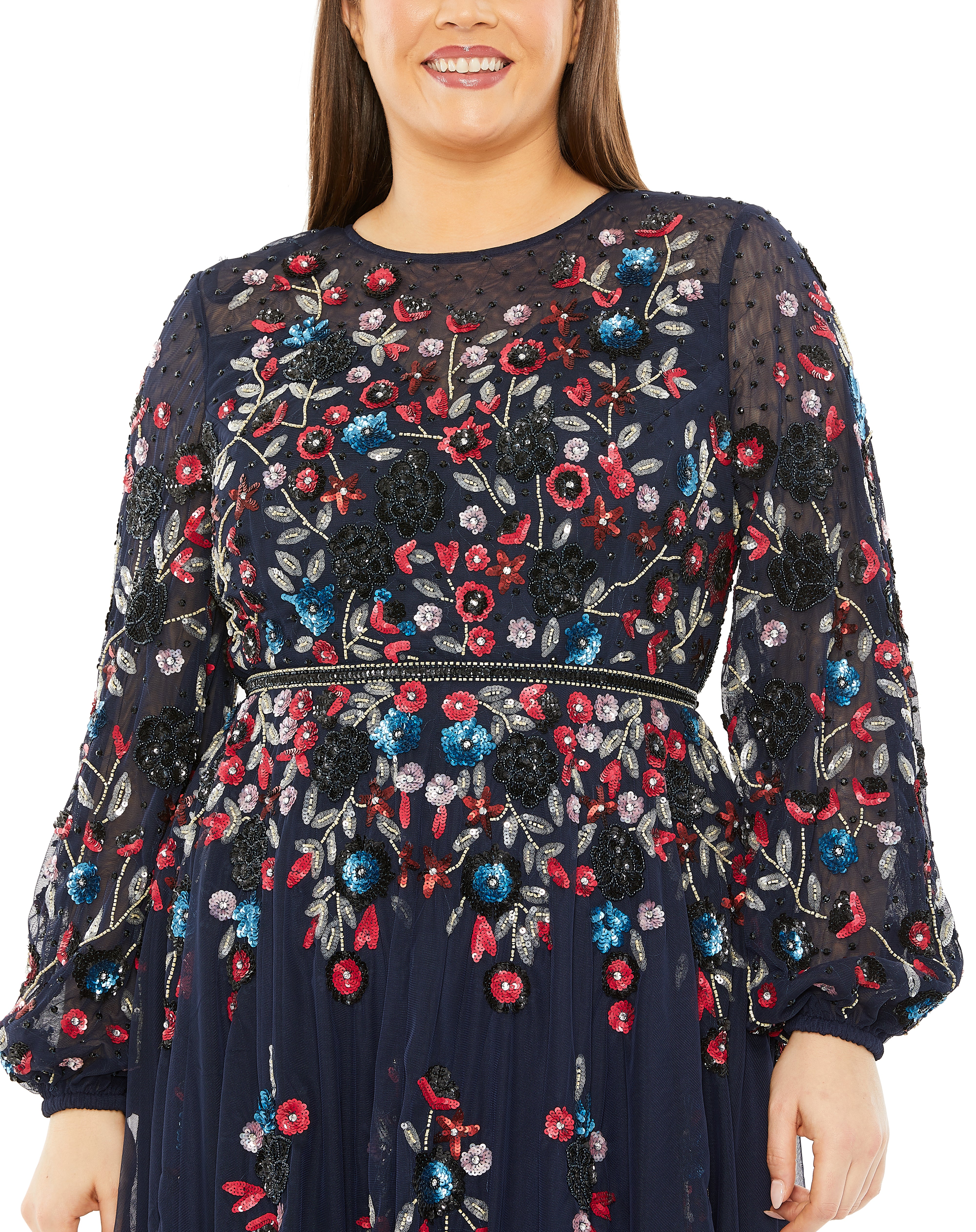 Long Sleeve Beaded Cocktail Dress