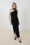 One-Shoulder Abendkleid Schwarz mit Perlen