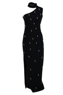 One-Shoulder Abendkleid Schwarz mit Perlen