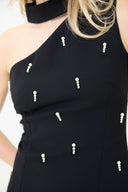 One-Shoulder Abendkleid Schwarz mit Perlen