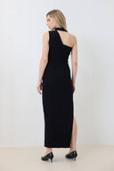 One-Shoulder Abendkleid Schwarz mit Perlen