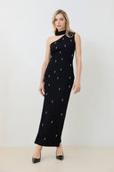 One-Shoulder Abendkleid Schwarz mit Perlen