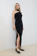 One-Shoulder Abendkleid Schwarz mit Perlen