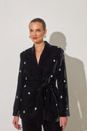 Samtblazer mit Perlen schwarz