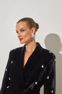 Samtblazer mit Perlen schwarz