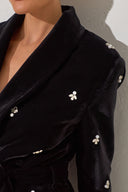 Samtblazer mit Perlen schwarz